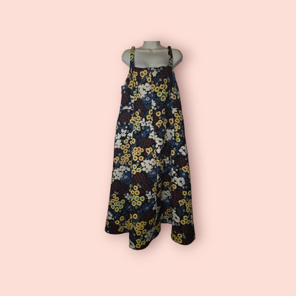 Maeve Marigold Midi Dress Floral Print A-Line Boho Anthropologie Sz 16 Jacquard
